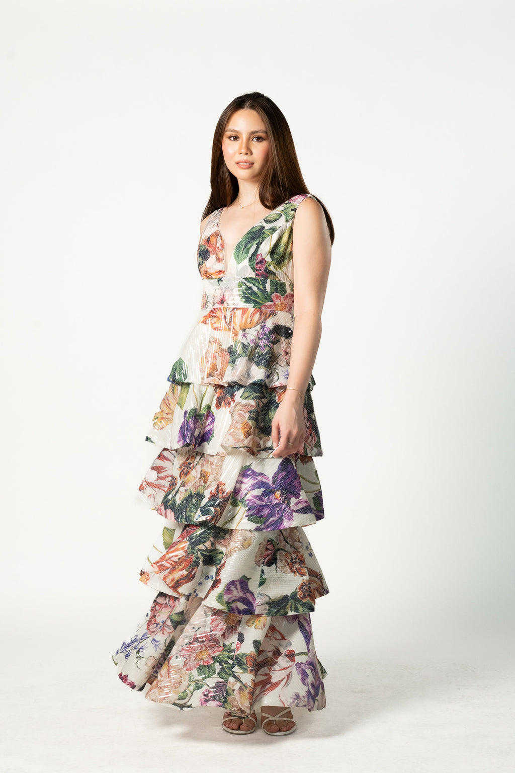 Flora Sequins Tiered Gown