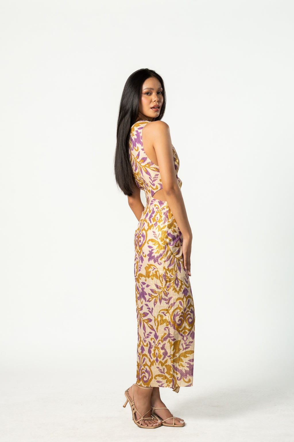 Metallic Thread Printed Midi Dress