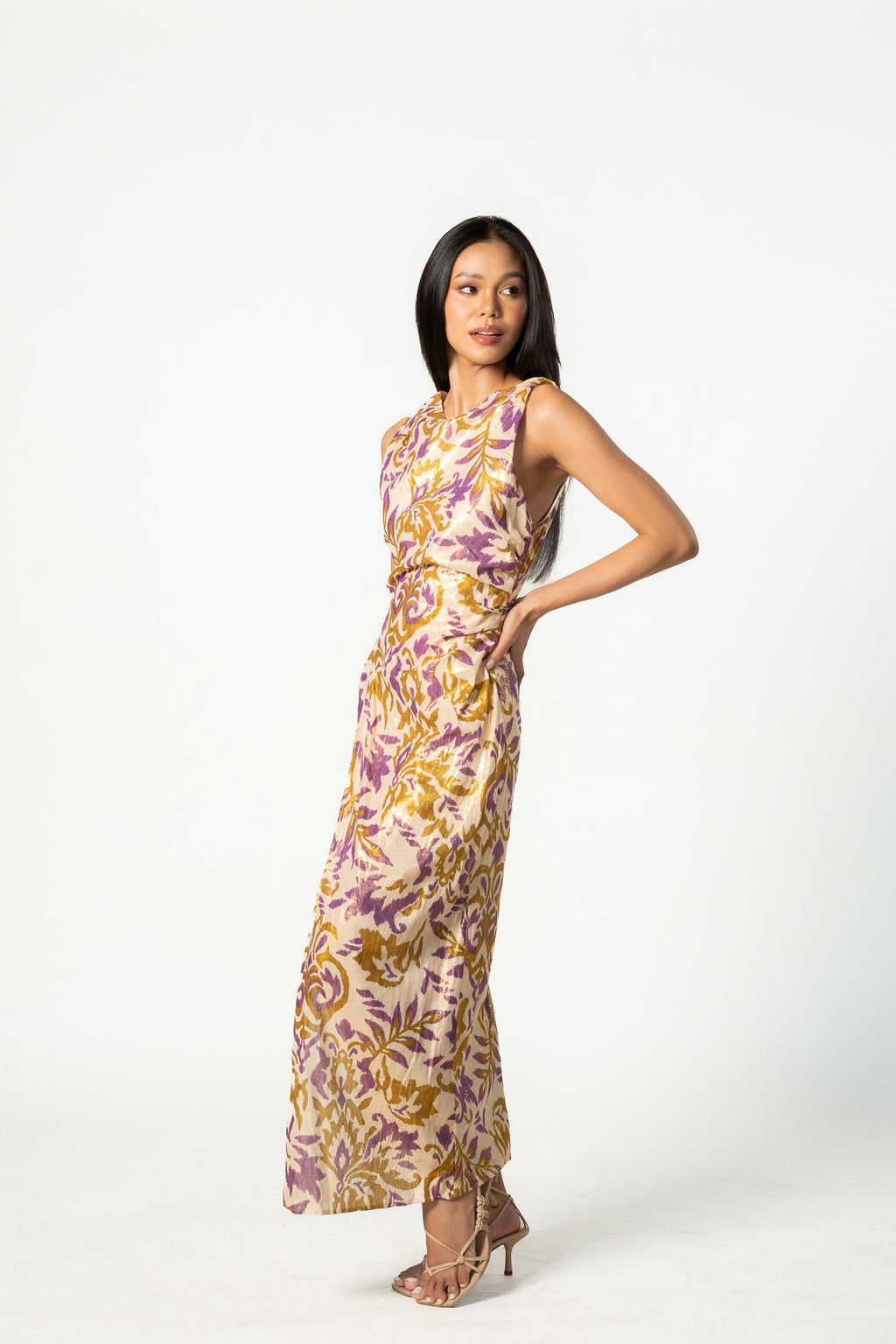 Metallic Thread Printed Midi Dress