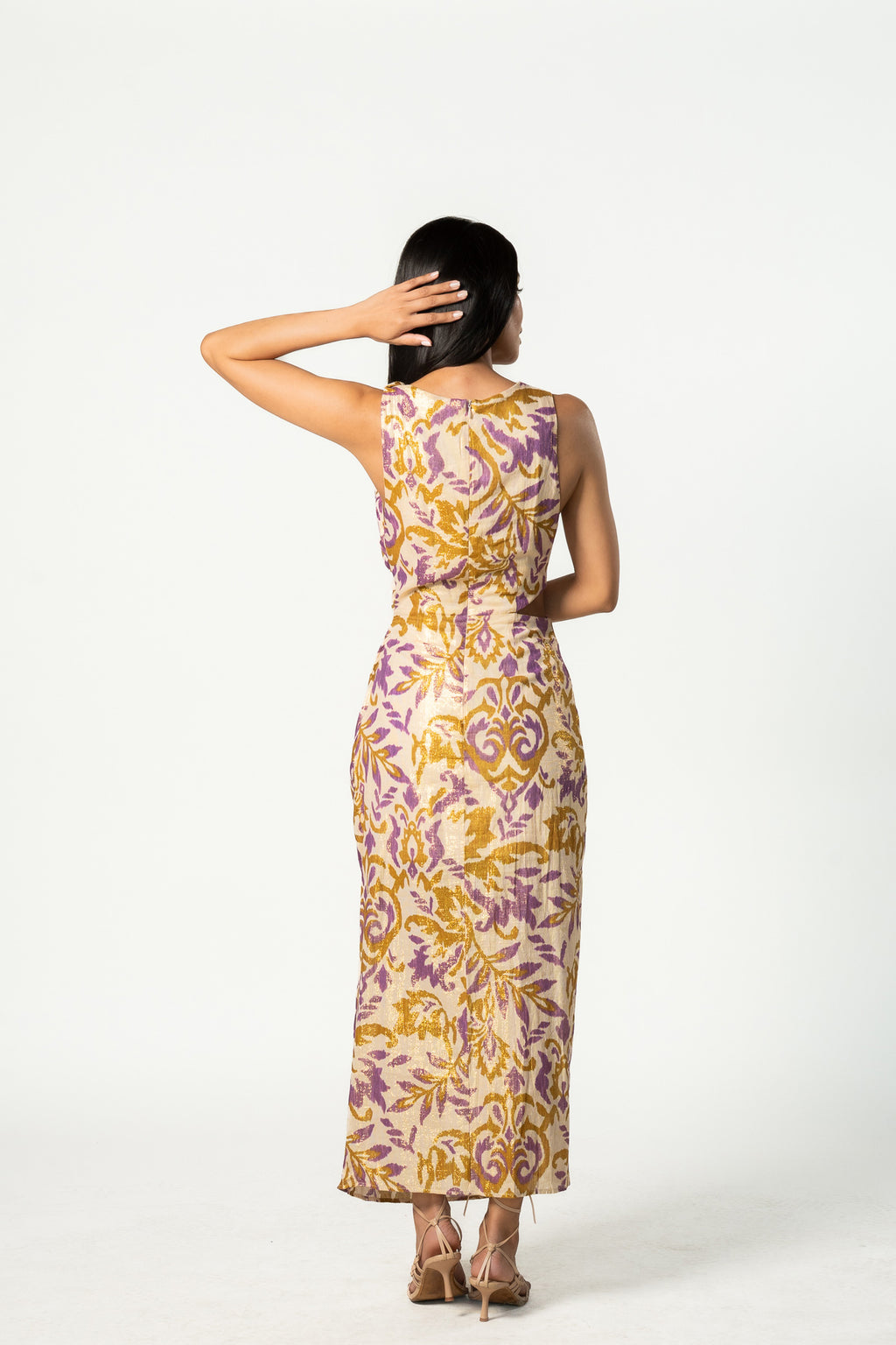 Metallic Thread Printed Midi Dress