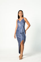 Blue Satin Midi Dress