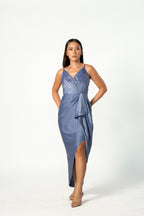 Blue Satin Midi Dress