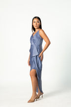 Blue Satin Midi Dress