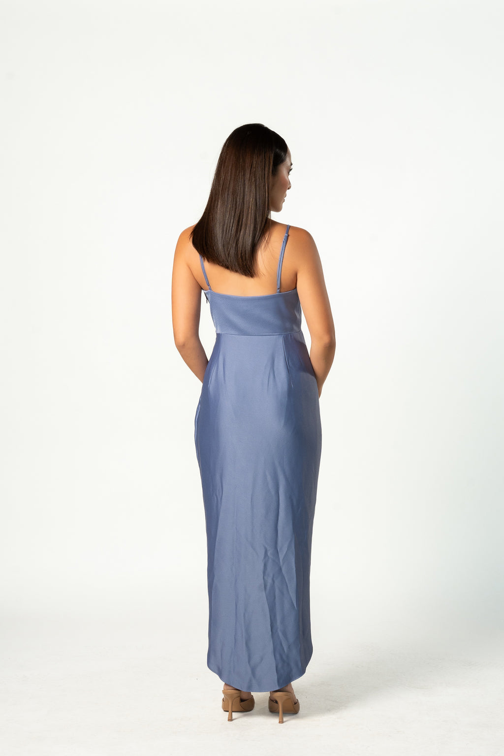 Blue Satin Midi Dress