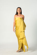 Yellow Satin Ruffle Gown