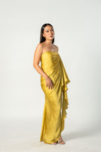 Yellow Satin Ruffle Gown