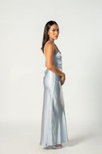 Blue Satin Diamanté Maxi Dress