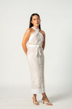 Beige and White Floral Halter Dress