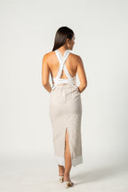 Beige and White Floral Halter Dress