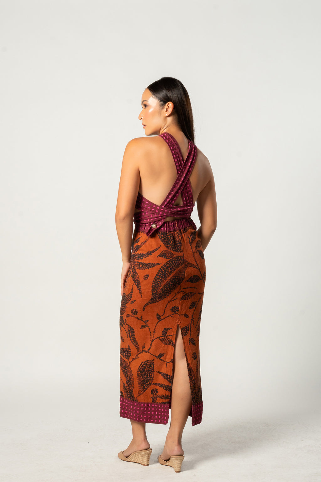 Fuschia and Orange Floral Halter Dress