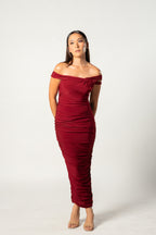 Berry Strappy Asymmetric Maternity Midi Dress