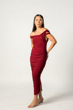 Berry Strappy Asymmetric Maternity Midi Dress