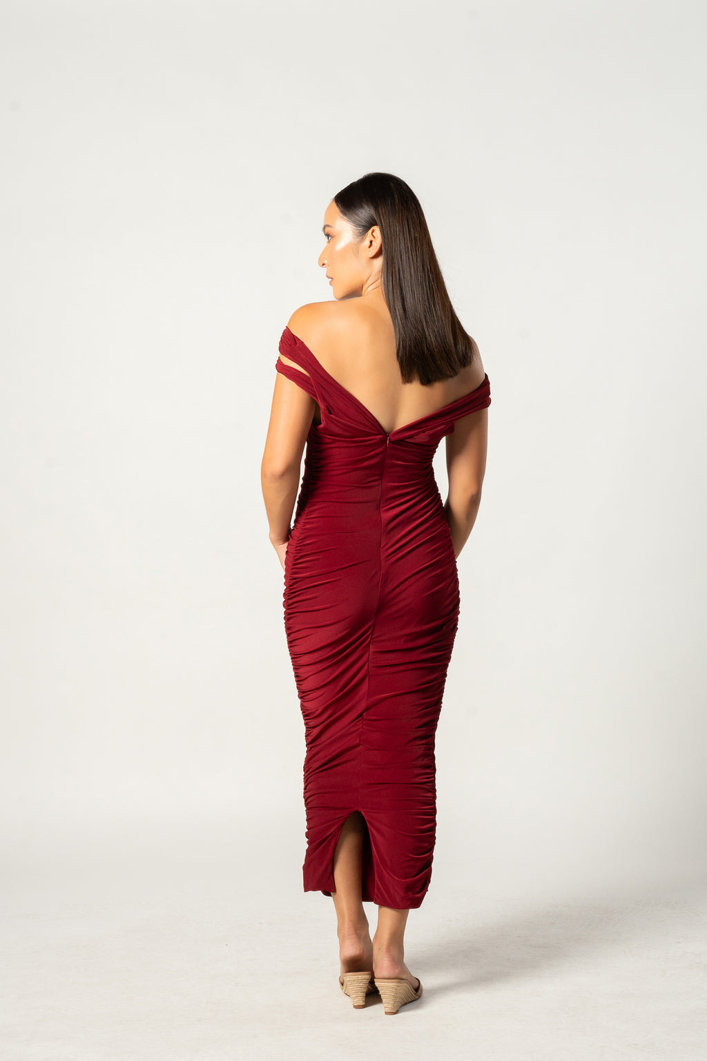 Berry Strappy Asymmetric Maternity Midi Dress