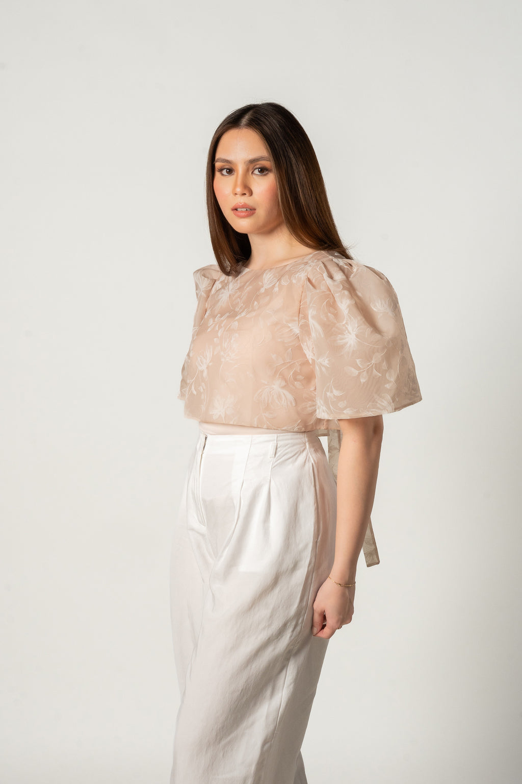 Beige Floral Camisa Top