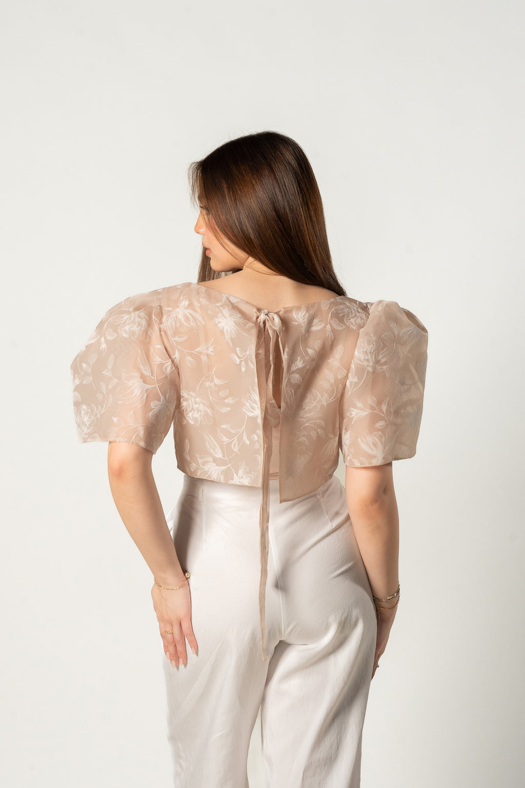 Beige Floral Camisa Top