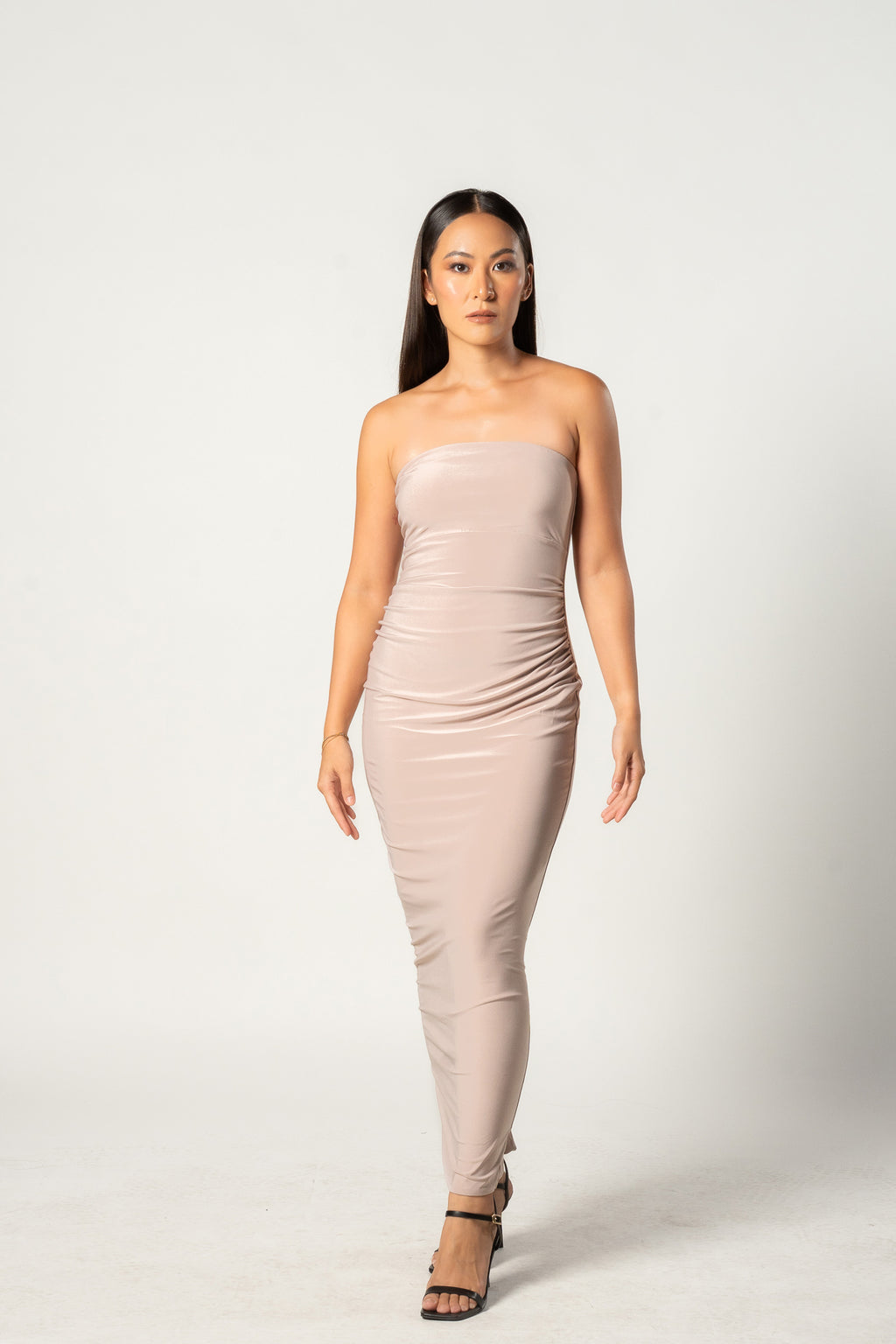 Champagne Strapless Maternity Maxi Dress