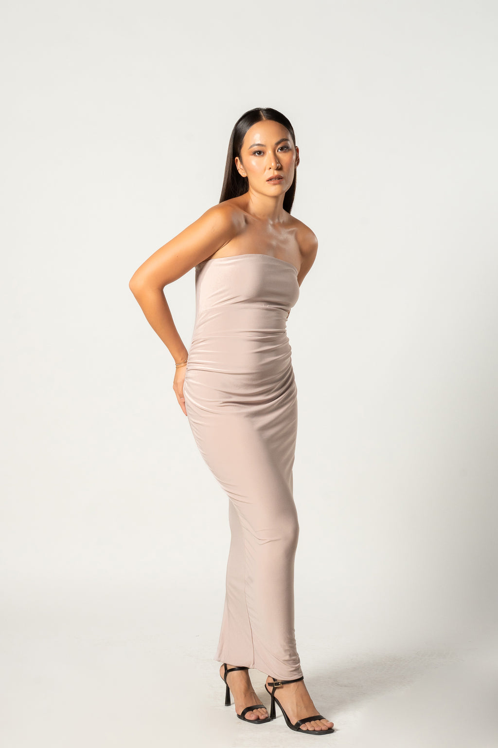 Champagne Strapless Maternity Maxi Dress