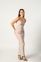 Champagne Strapless Maternity Maxi Dress