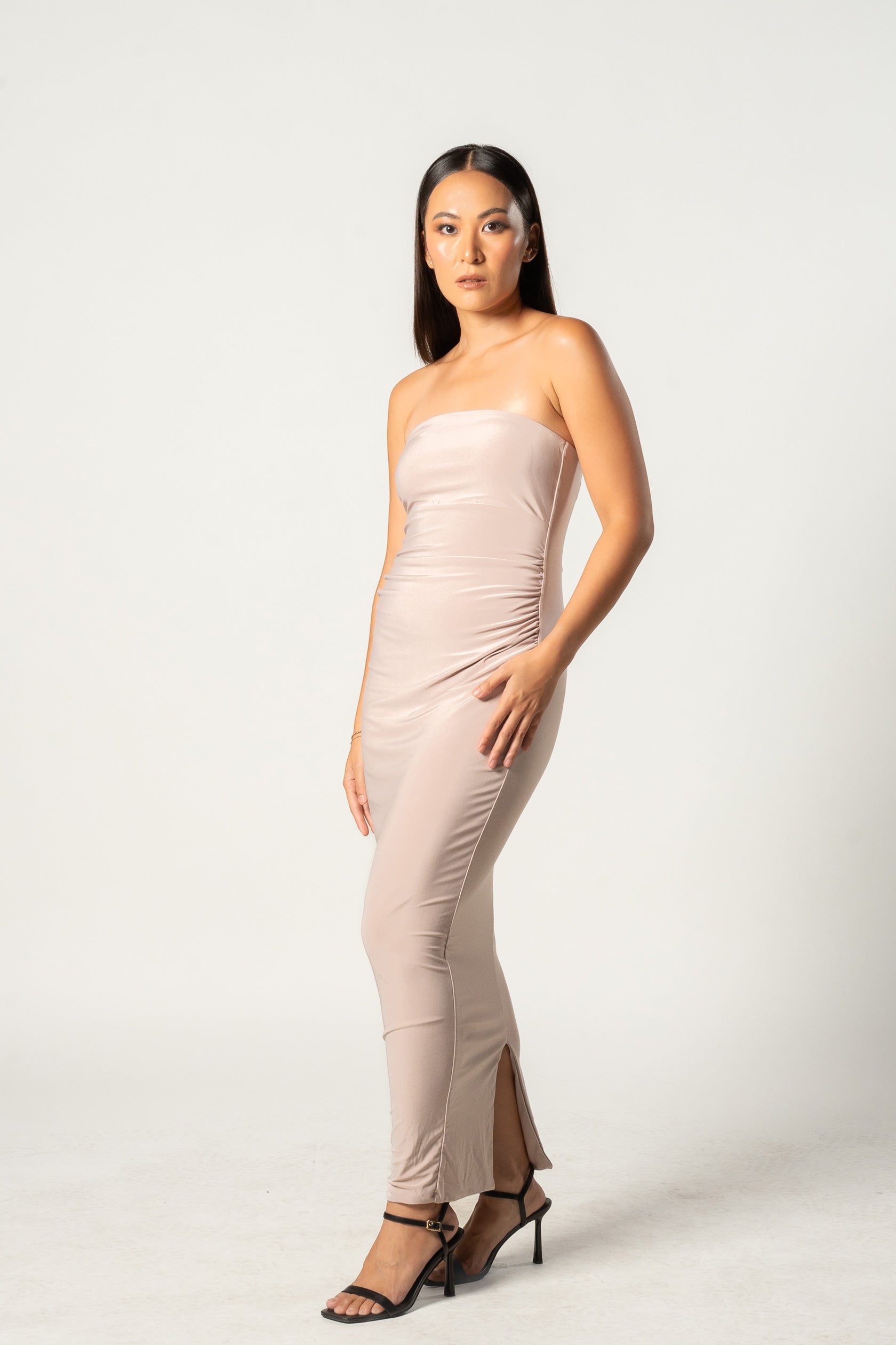 Champagne Strapless Maternity Maxi Dress