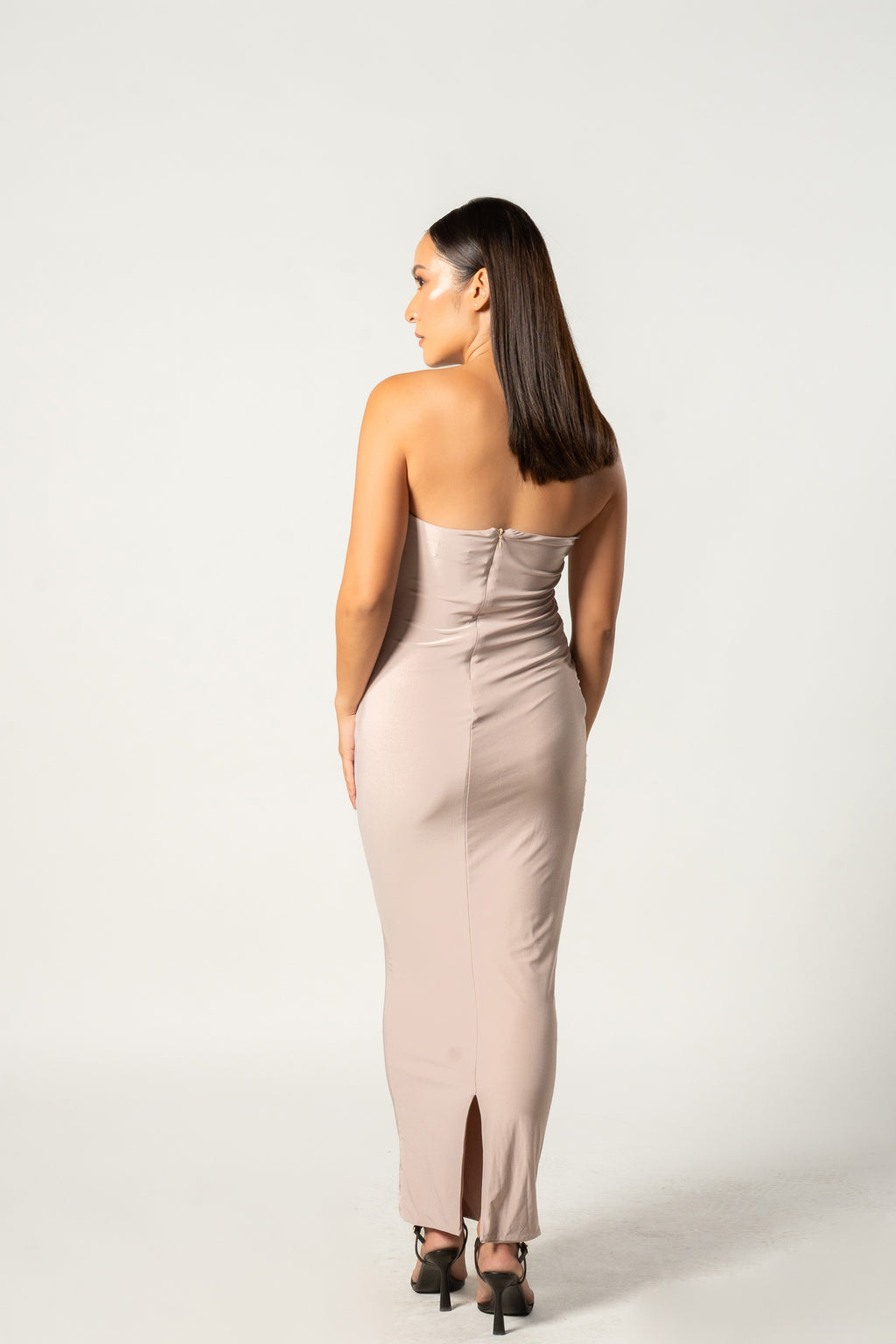 Champagne Strapless Maternity Maxi Dress