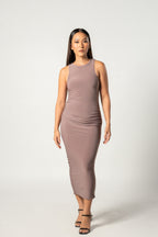 Mocha Sleeveless Split Maternity Midi Dress