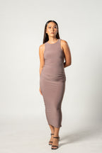 Mocha Sleeveless Split Maternity Midi Dress