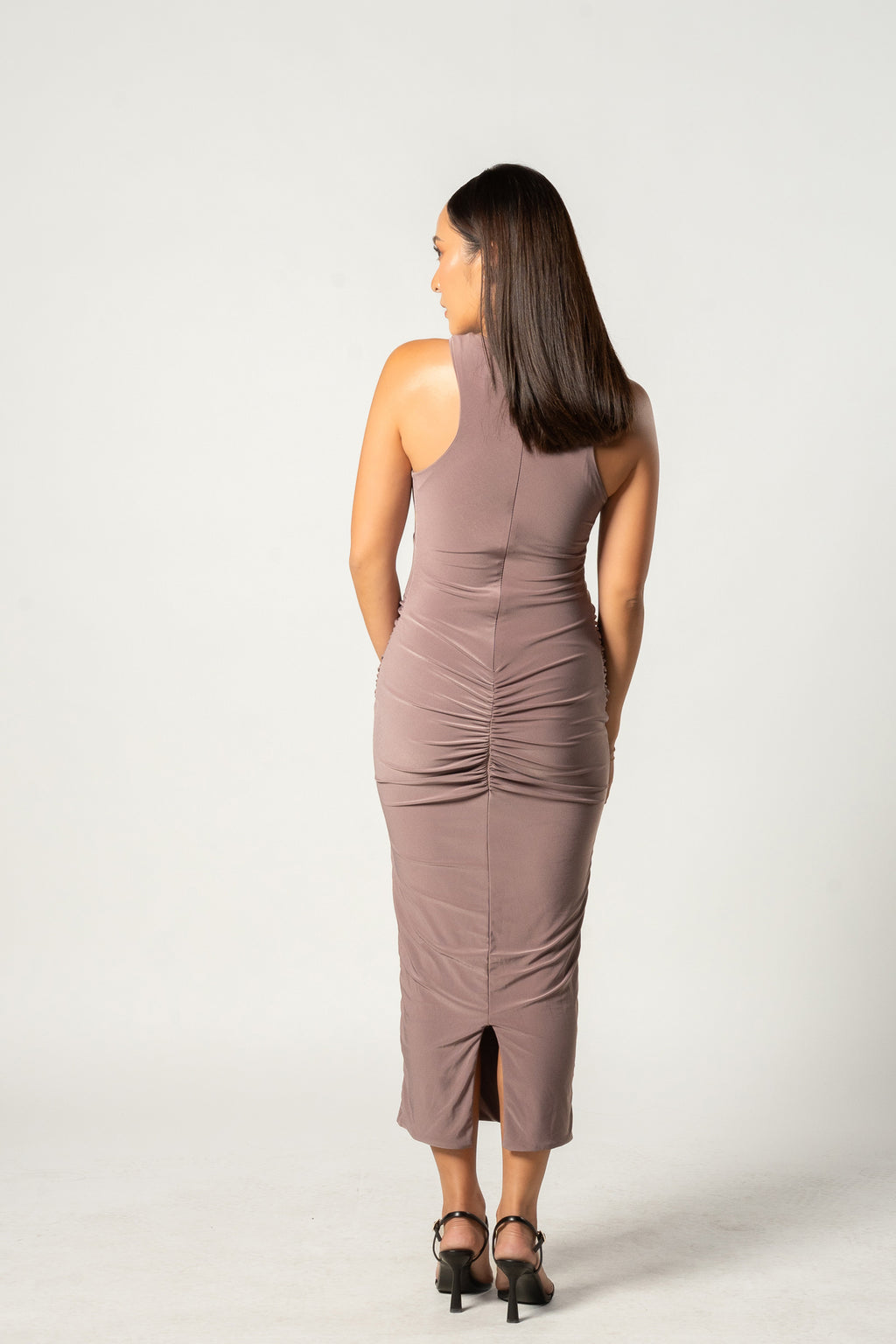 Mocha Sleeveless Split Maternity Midi Dress