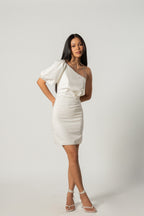 One Sided White Cocktail Dress