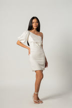 One Sided White Cocktail Dress