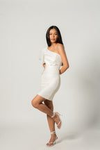 One Sided White Cocktail Dress