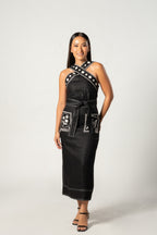 Black and White Halter Midi Dress