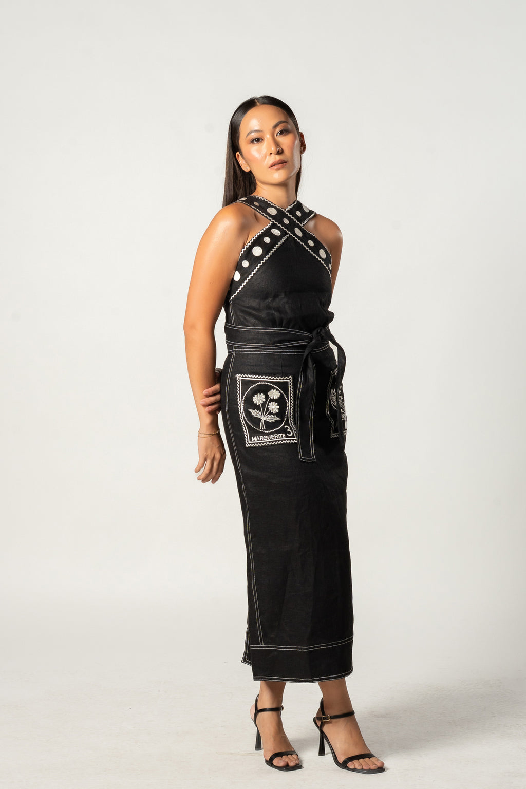 Black and White Halter Midi Dress