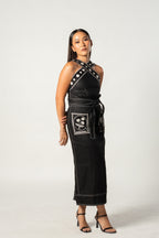 Black and White Halter Midi Dress