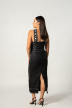 Black and White Halter Midi Dress