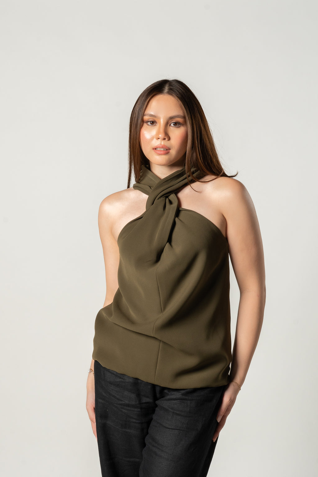 Green Olive Halter Top