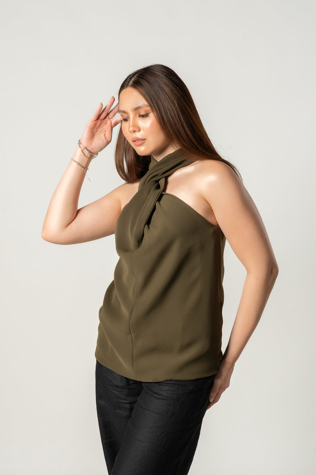 Green Olive Halter Top