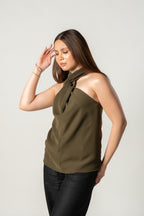 Green Olive Halter Top