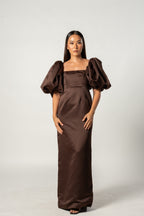 Brown Puff Sleeved Gown