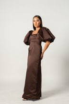 Brown Puff Sleeved Gown