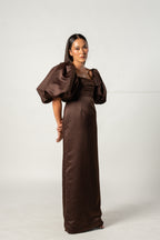 Brown Puff Sleeved Gown