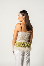 White and Green Feather Top