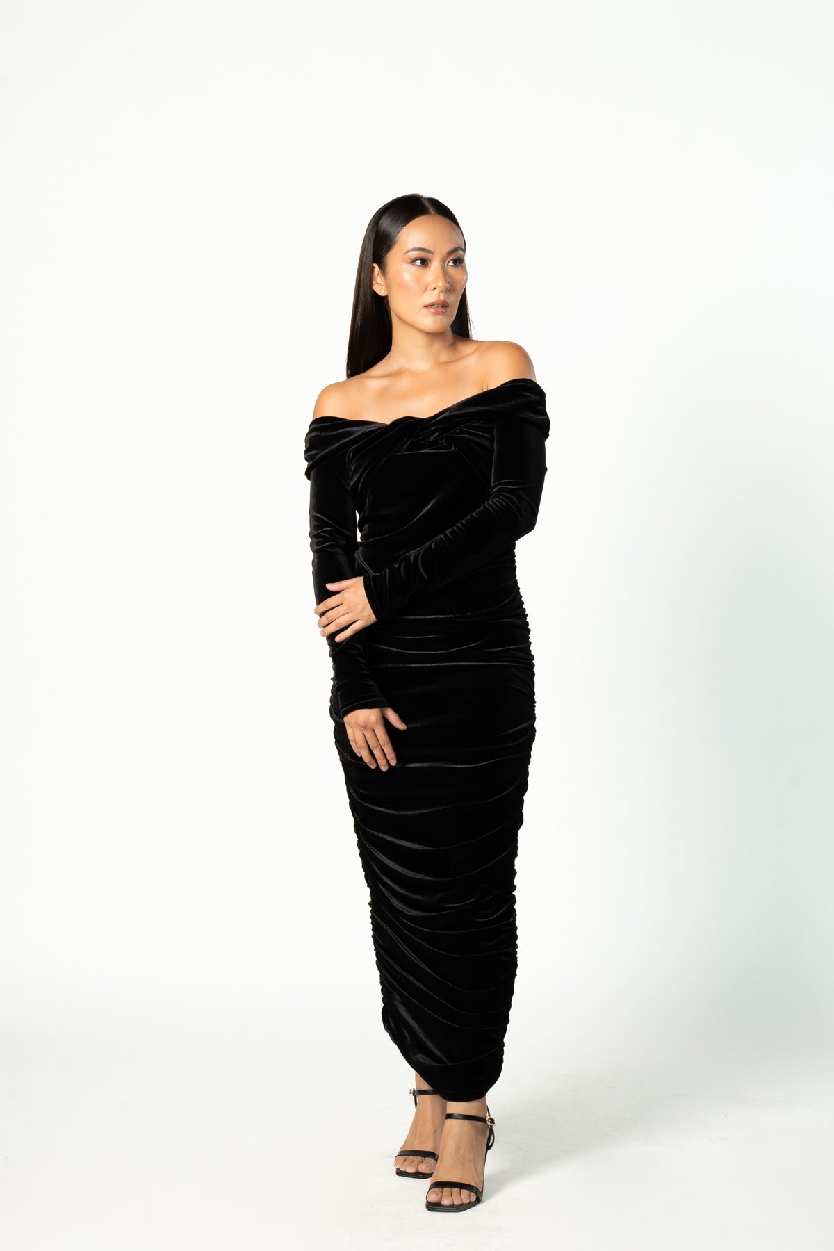Black Velvet Maternity Bardot Twist