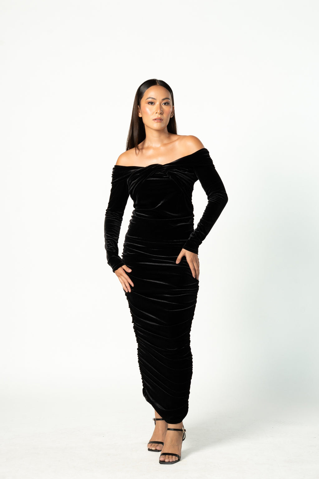 Black Velvet Maternity Bardot Twist