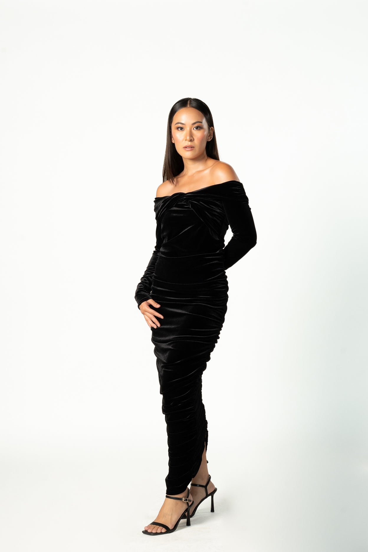 Black Velvet Maternity Bardot Twist