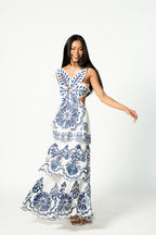 Embroidered Tiered Linen Maxi Dress