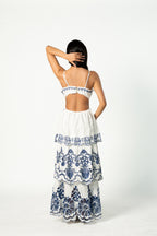Embroidered Tiered Linen Maxi Dress
