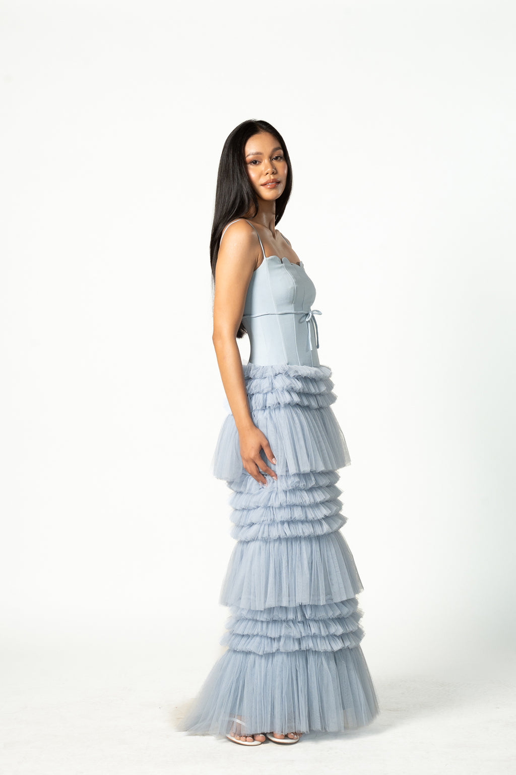 Crepe and Tulle Scallop Gown
