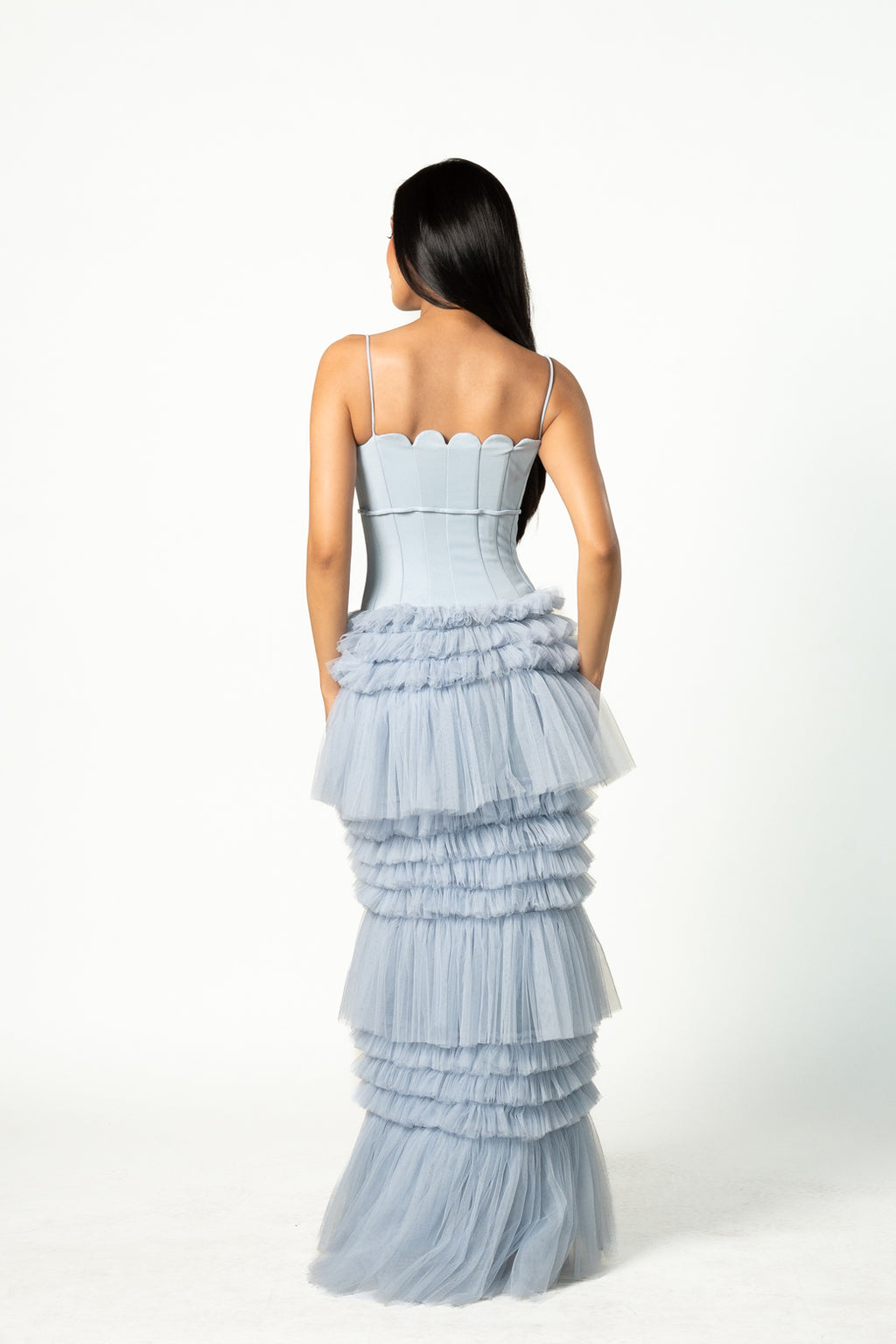 Crepe and Tulle Scallop Gown