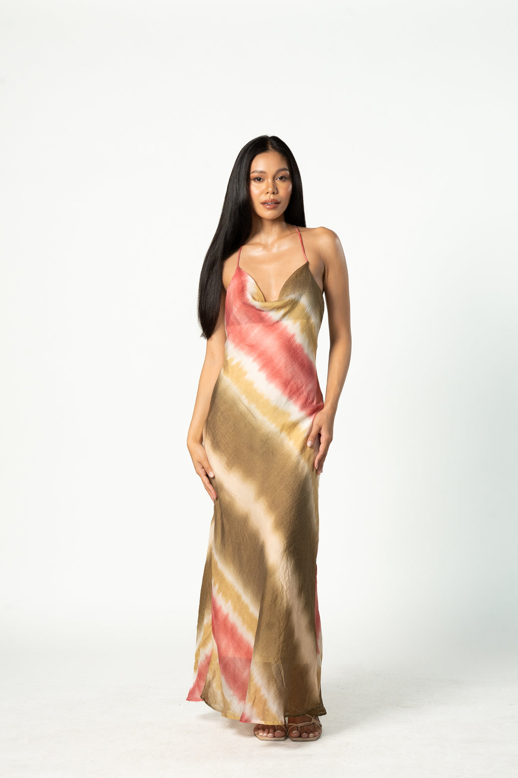 Tie Dye Pink and Green Strappy Maxi Dress