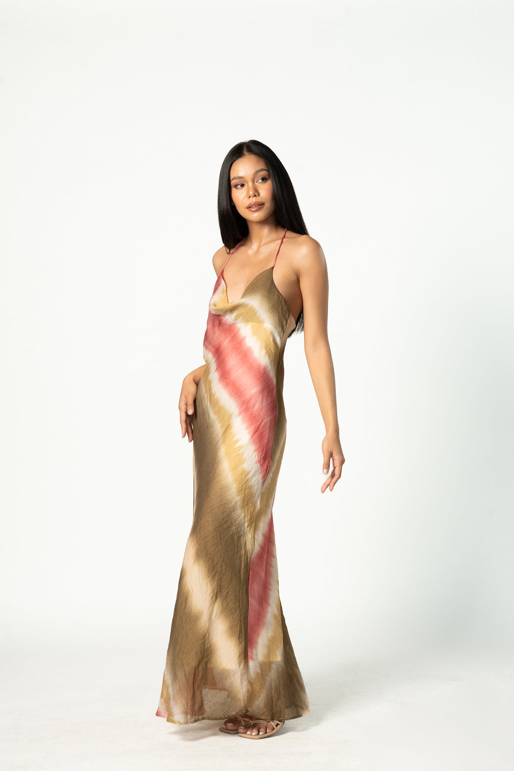 Tie Dye Pink and Green Strappy Maxi Dress